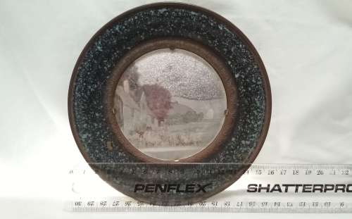 Lovely Vintage brass plate with foil art picture