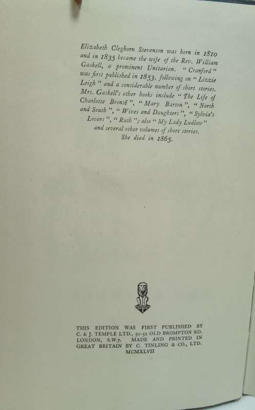 Cranford by Mrs Gaskell 1947 edition