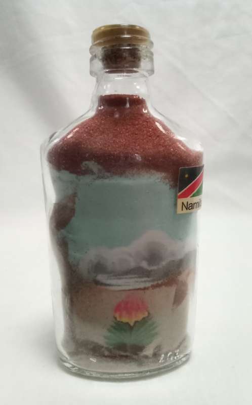 Beautiful artistic Namibian sand art bottle with aloe design