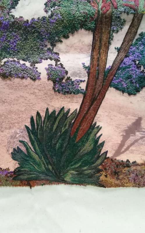 Exquisite hand embroidered landscape with Aloe