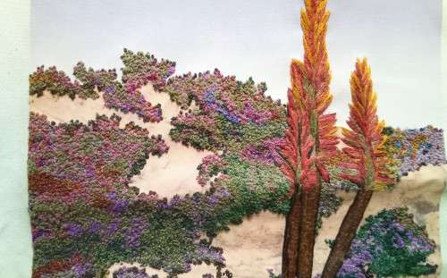 Exquisite hand embroidered landscape with Aloe