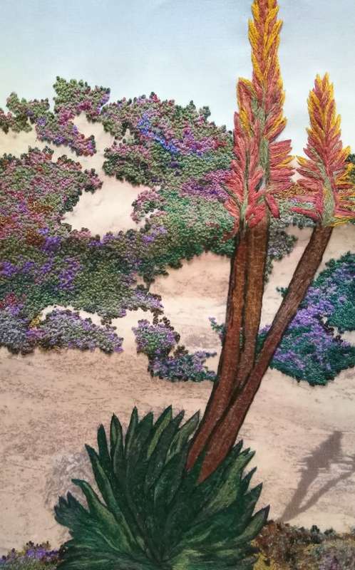 Exquisite hand embroidered landscape with Aloe