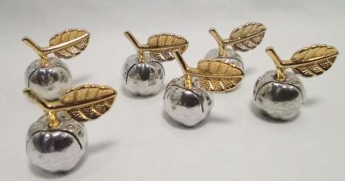 Stunning! Six Vintage Silver and Gold Apple Place Card Holder