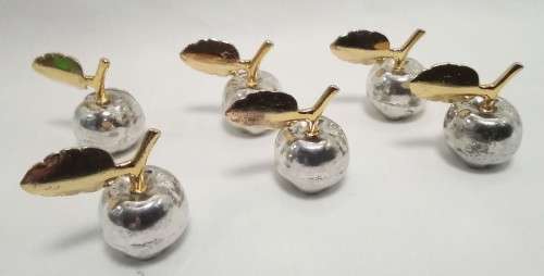 Stunning! Six Vintage Silver and Gold Apple Place Card Holder