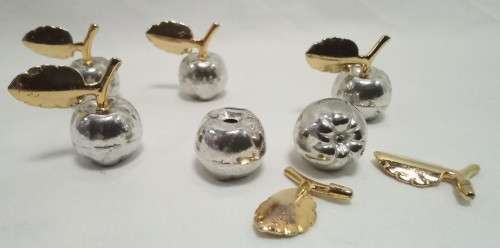 Stunning! Six Vintage Silver and Gold Apple Place Card Holder