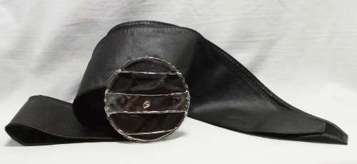 Vintage wide leather belt with separate buckle - Black round buckle