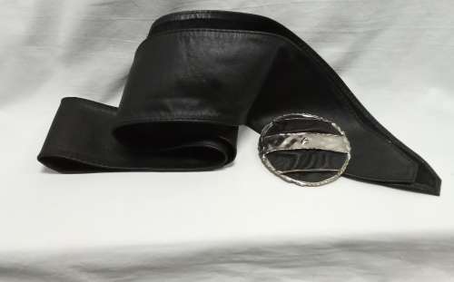 Vintage wide leather belt with separate buckle - Black round buckle