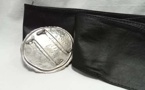 Vintage wide leather belt with separate buckle - Black round buckle