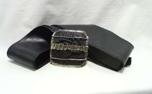 Stunning vintage wide leather belt with separate buckle - Black square buckle