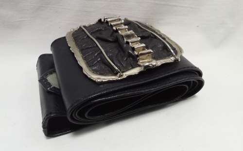 Stunning vintage wide leather belt with separate buckle - Black square buckle