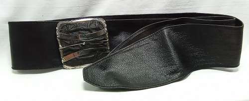 Vintage wide leather belt with separate buckle - Black