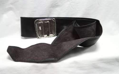 Vintage wide leather belt with separate buckle - Black