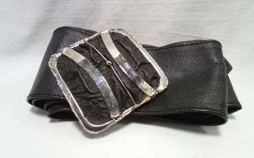 Vintage wide leather belt with separate buckle - Black