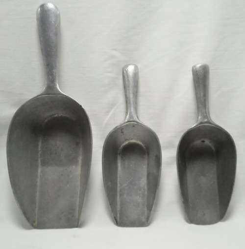 Three Vintage metal scoops