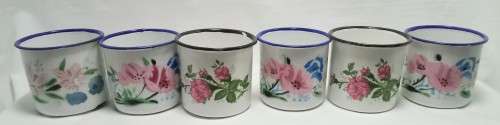 Cute six vintage medium sized enamel coffee mugs