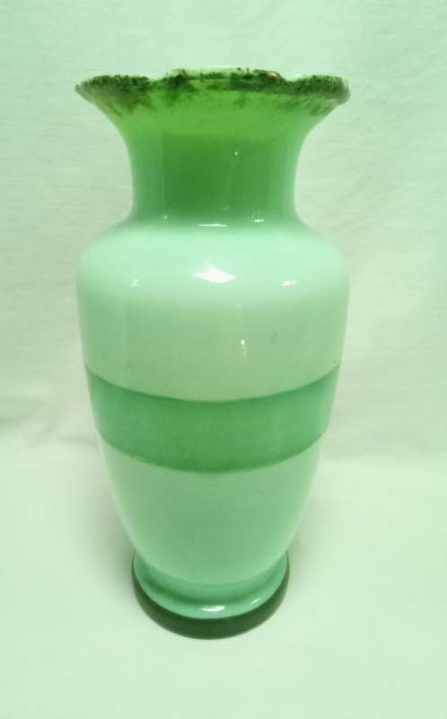 Stunning antique mint green hand painted Jadeite glass vase