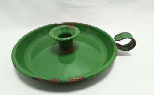 Vintage large green enamel candle holder