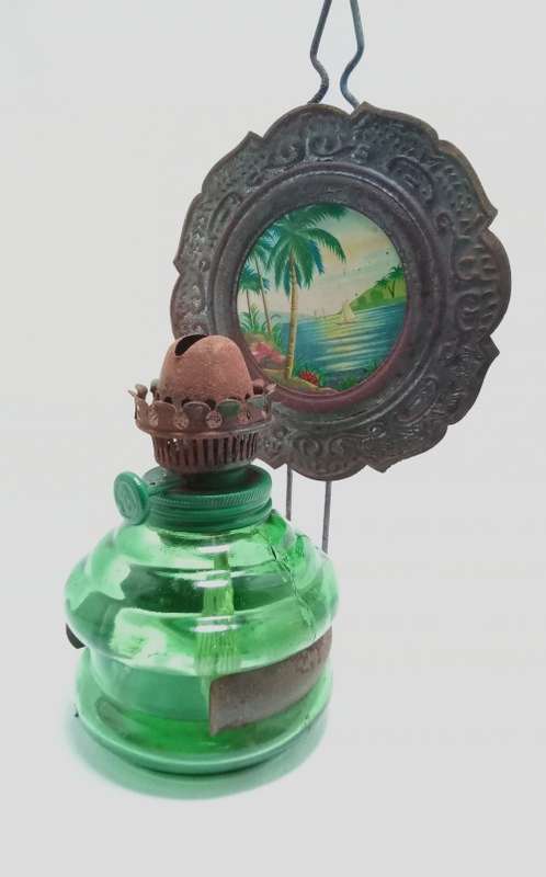 Vintage small green glass parrafin lamp base