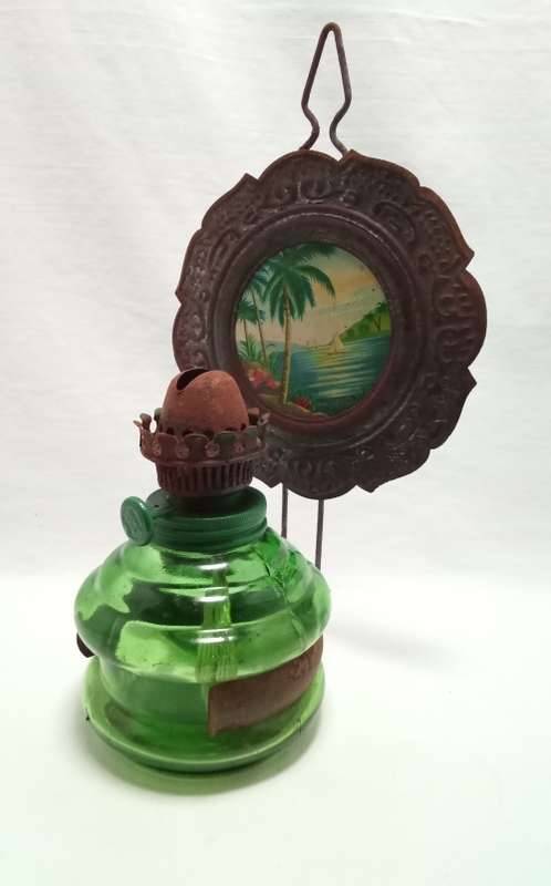 Vintage small green glass parrafin lamp base