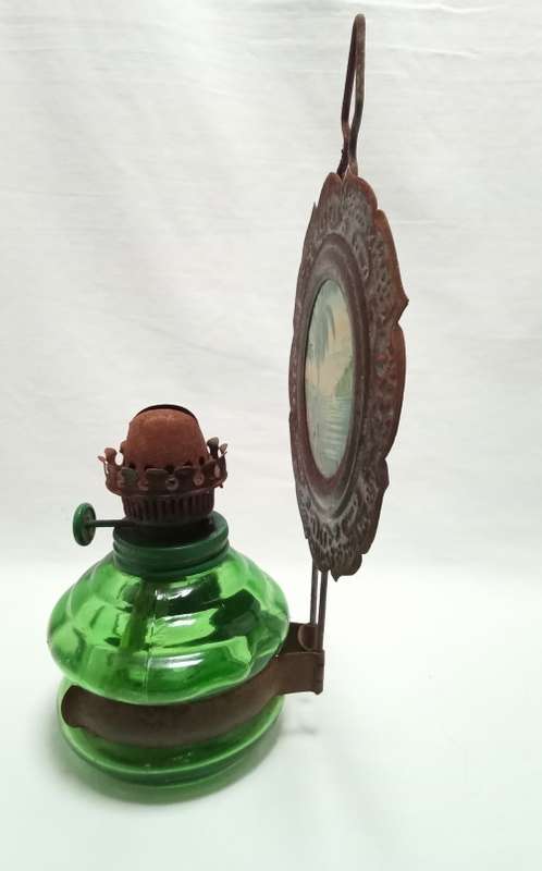 Vintage small green glass parrafin lamp base