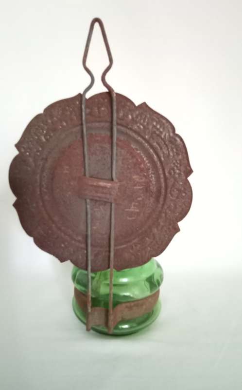 Vintage small green glass parrafin lamp base