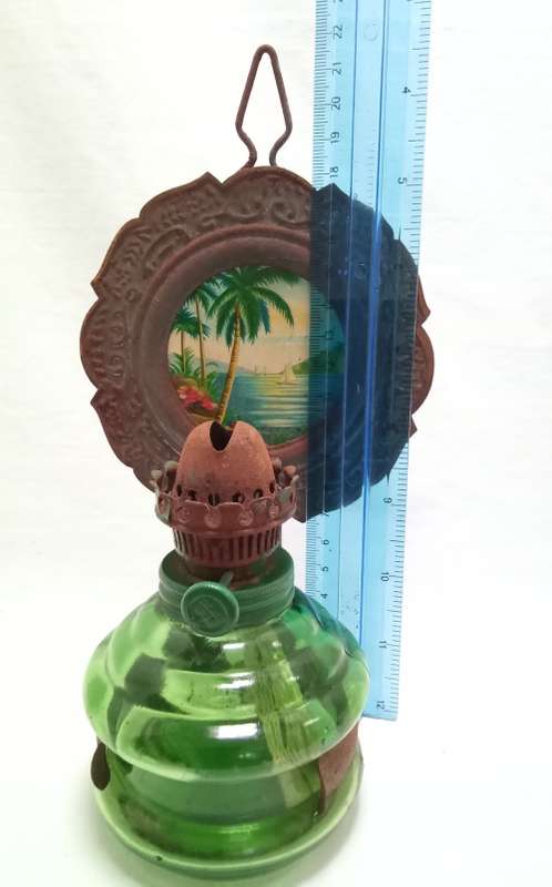 Vintage small green glass parrafin lamp base