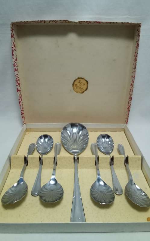 Vintage Chromium plate Sheffield England dessert spoon set