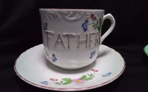 Gorgeous vintage `Father` & `Mother` teacups