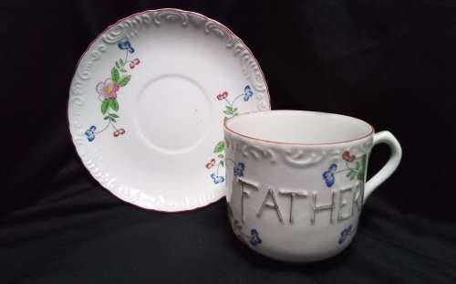 Gorgeous vintage `Father` & `Mother` teacups