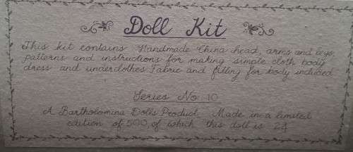 Bartholomina porcelain doll kit, Doll 10