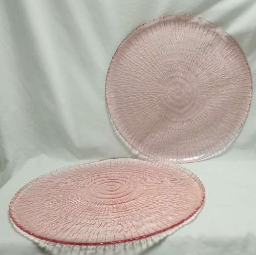 Two Pink glass platters