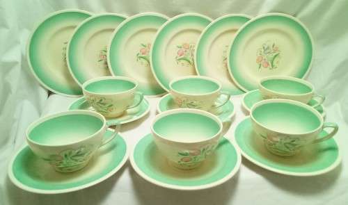 Susie Cooper Green Dresden Spray Tea Set