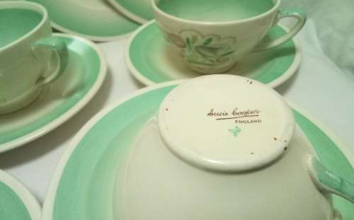 Susie Cooper Green Dresden Spray Tea Set