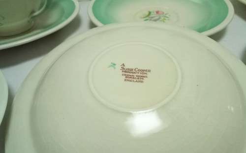 Susie Cooper Green Dresden Spray Tea Set