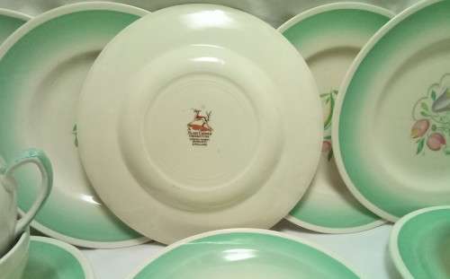 Susie Cooper Green Dresden Spray Tea Set