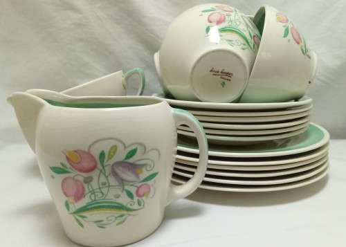 Susie Cooper Green Dresden Spray Tea Set