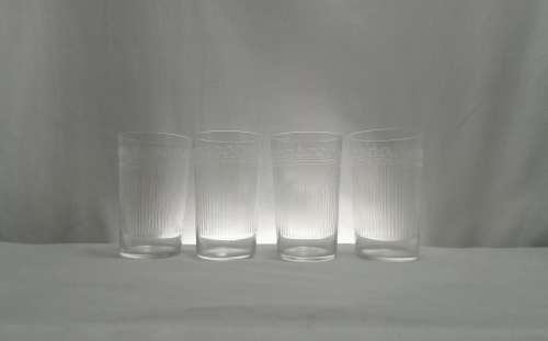 Four Vintage small etched glasses