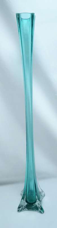 Vintage tall thin JM Studio turquoise glass art vase  - 50cm