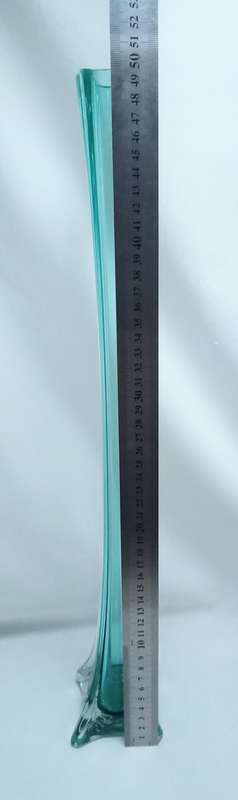 Vintage tall thin JM Studio turquoise glass art vase  - 50cm