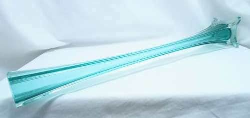 Vintage tall thin JM Studio turquoise glass art vase  - 50cm