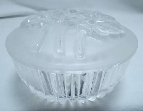 Very pretty small vintage Bohemia Crystal bowl with frosted floral lid