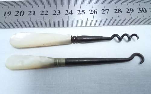 Antique Steel Button Hook & Perfume Bottle Cork Screw