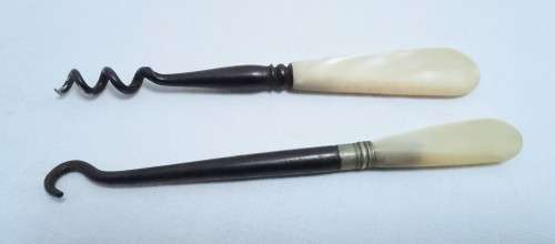 Antique Steel Button Hook & Perfume Bottle Cork Screw
