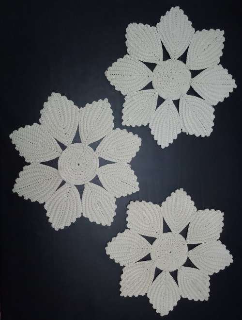Three crocheted vintage round doily/placemats