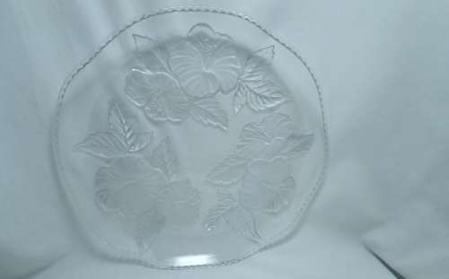 Heavy Vintage crystal glass large WP&G platter with hibiscus design