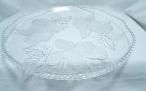 Heavy Vintage crystal glass large WP&G platter with hibiscus design