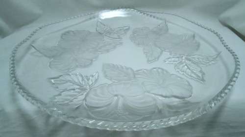 Heavy Vintage crystal glass large WP&G platter with hibiscus design