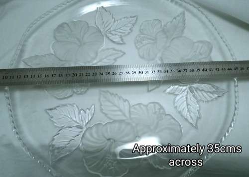 Heavy Vintage crystal glass large WP&G platter with hibiscus design