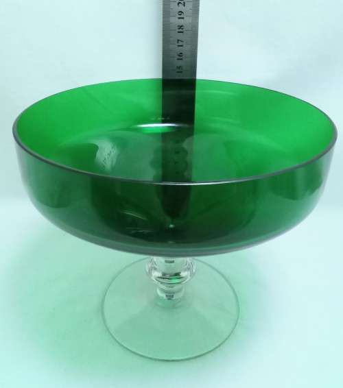 Magnificent vintage green glass footed bowl