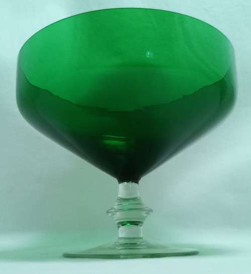 Magnificent vintage green glass footed bowl